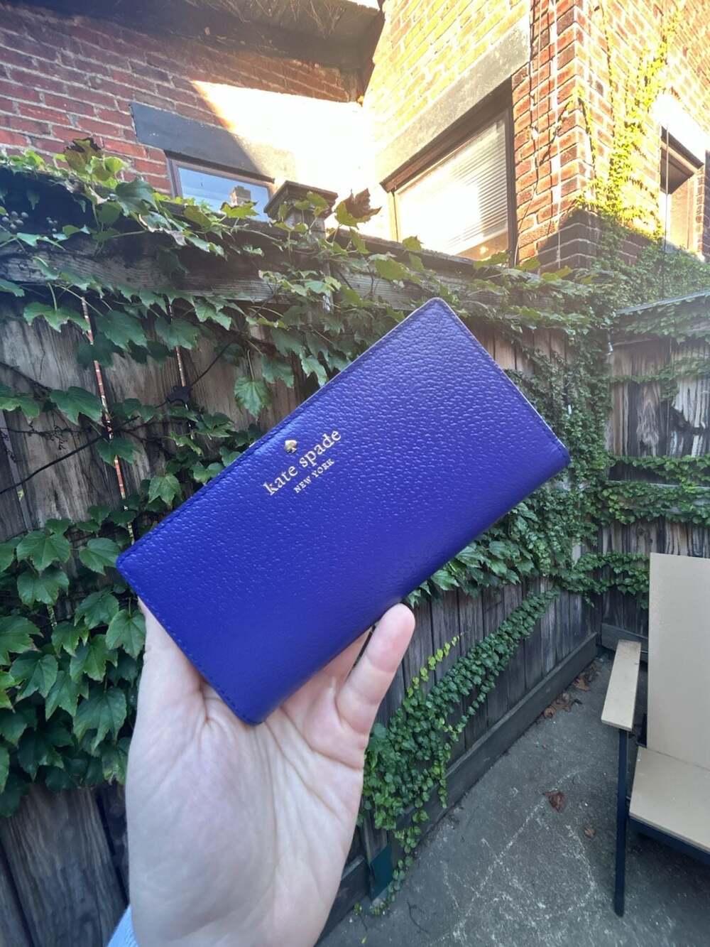Kate Spade Pebbled Leather Slim Bifold Wallet Blue
